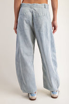 Mineral Washed Pinstriped Barrel Jeans