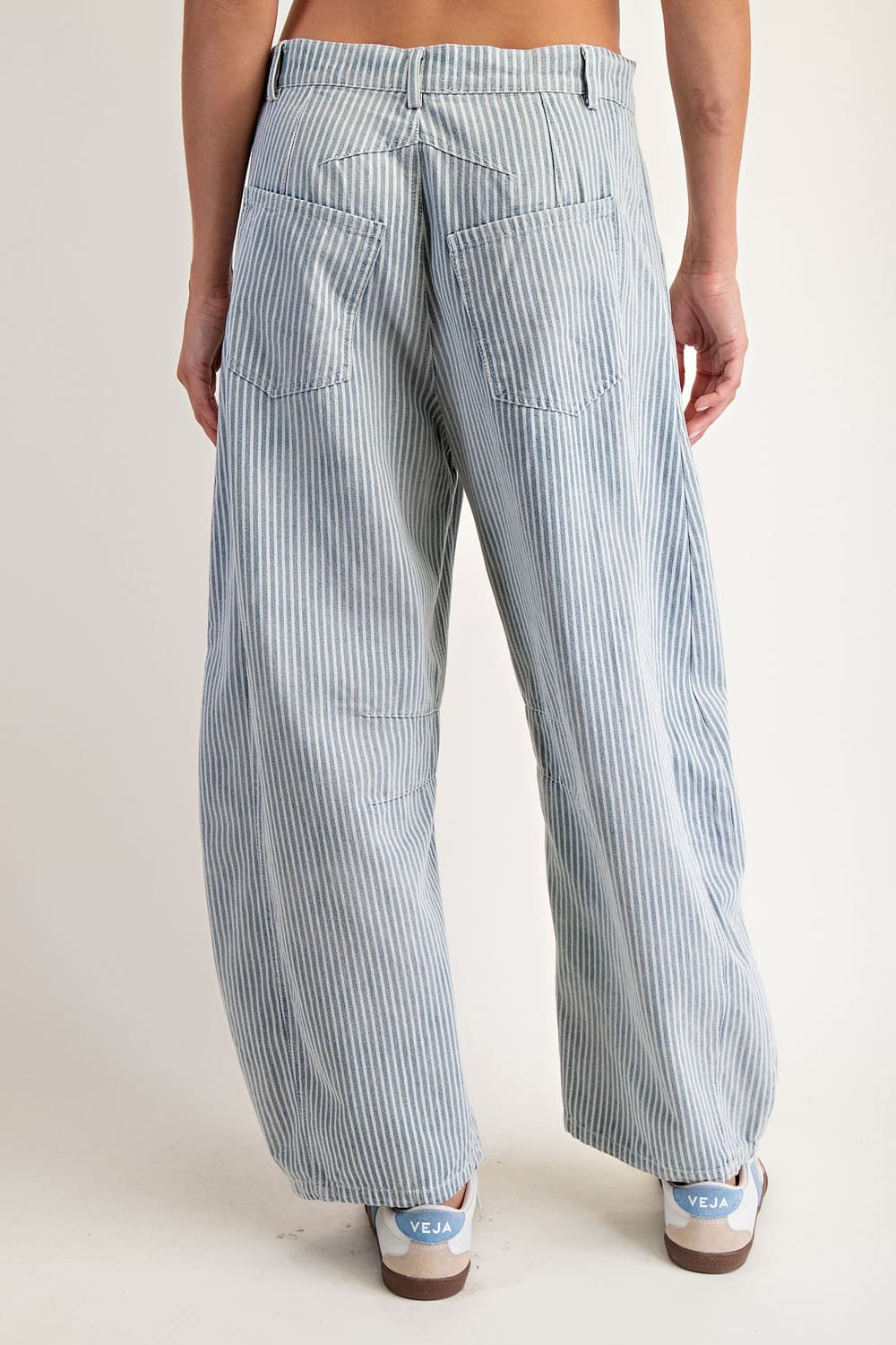 Mineral Washed Pinstriped Barrel Jeans