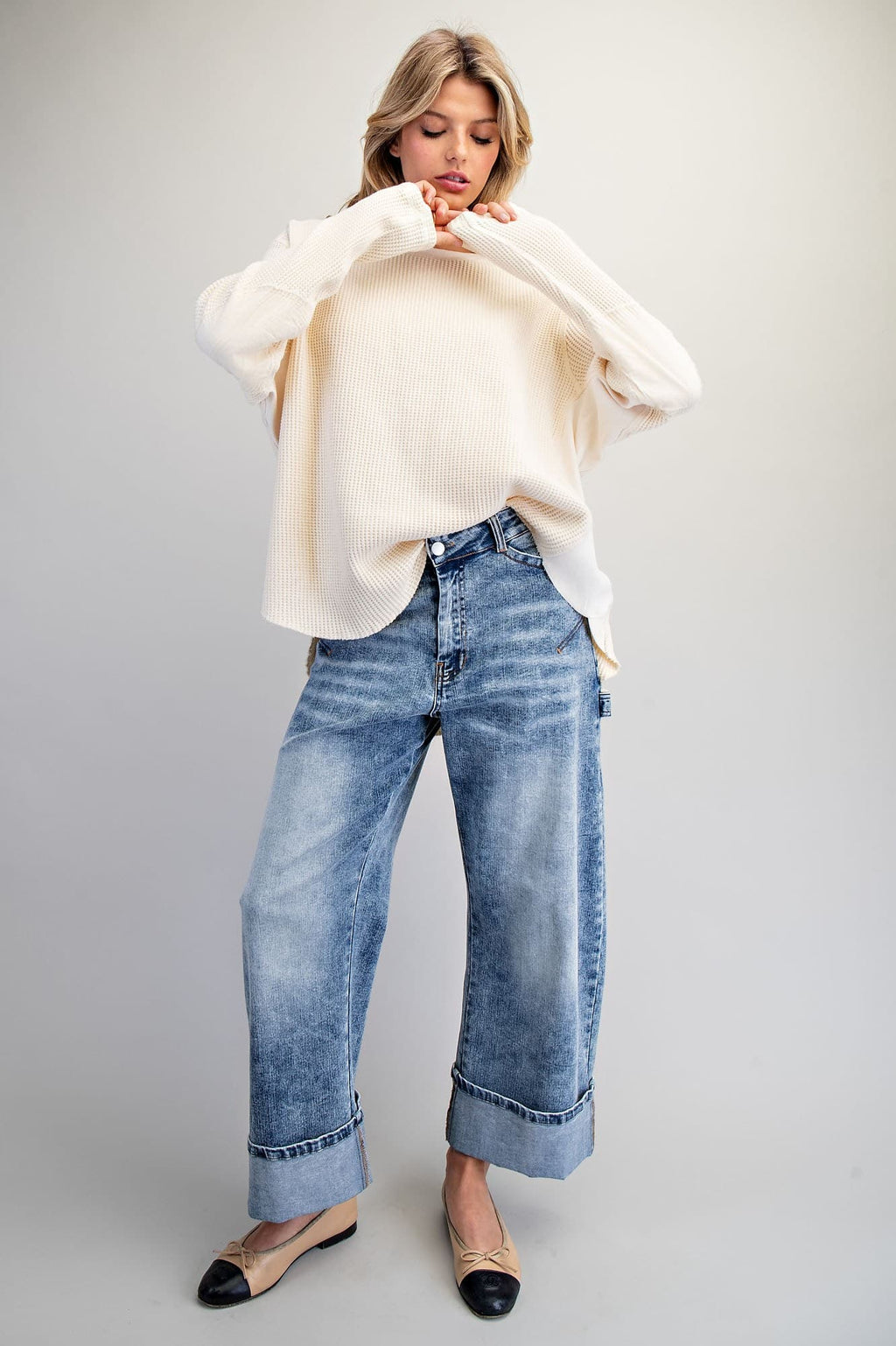 Waffle Knit Long Sleeve Top