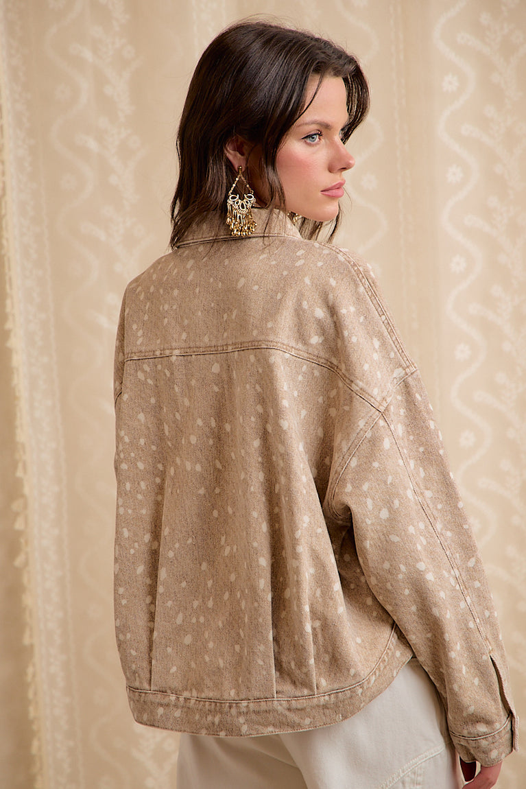 Washed Deer Print High/Low Jacket