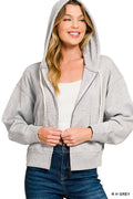 Fleece Cropped Zip Front Hoodie