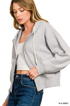 Fleece Cropped Zip Front Hoodie