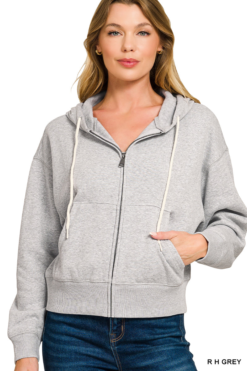 Fleece Cropped Zip Front Hoodie
