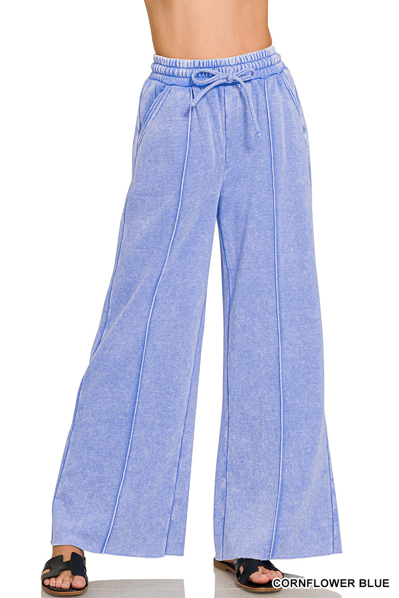 Fleece Pintuck Wide Leg Pants