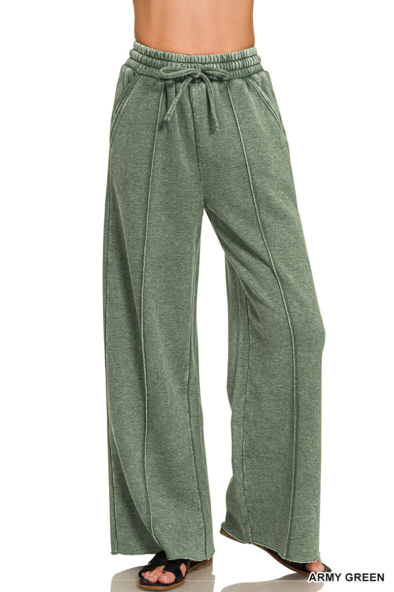 Fleece Pintuck Wide Leg Pants