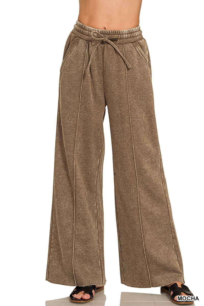 Fleece Pintuck Wide Leg Pants