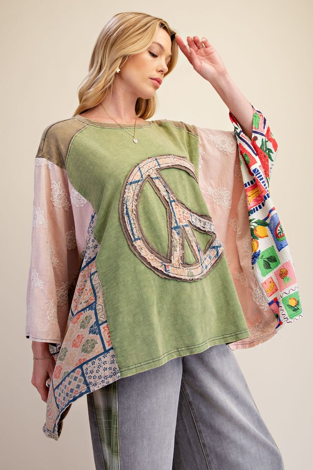 Peace Mix Print Poncho Top