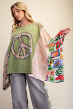 Peace Mix Print Poncho Top