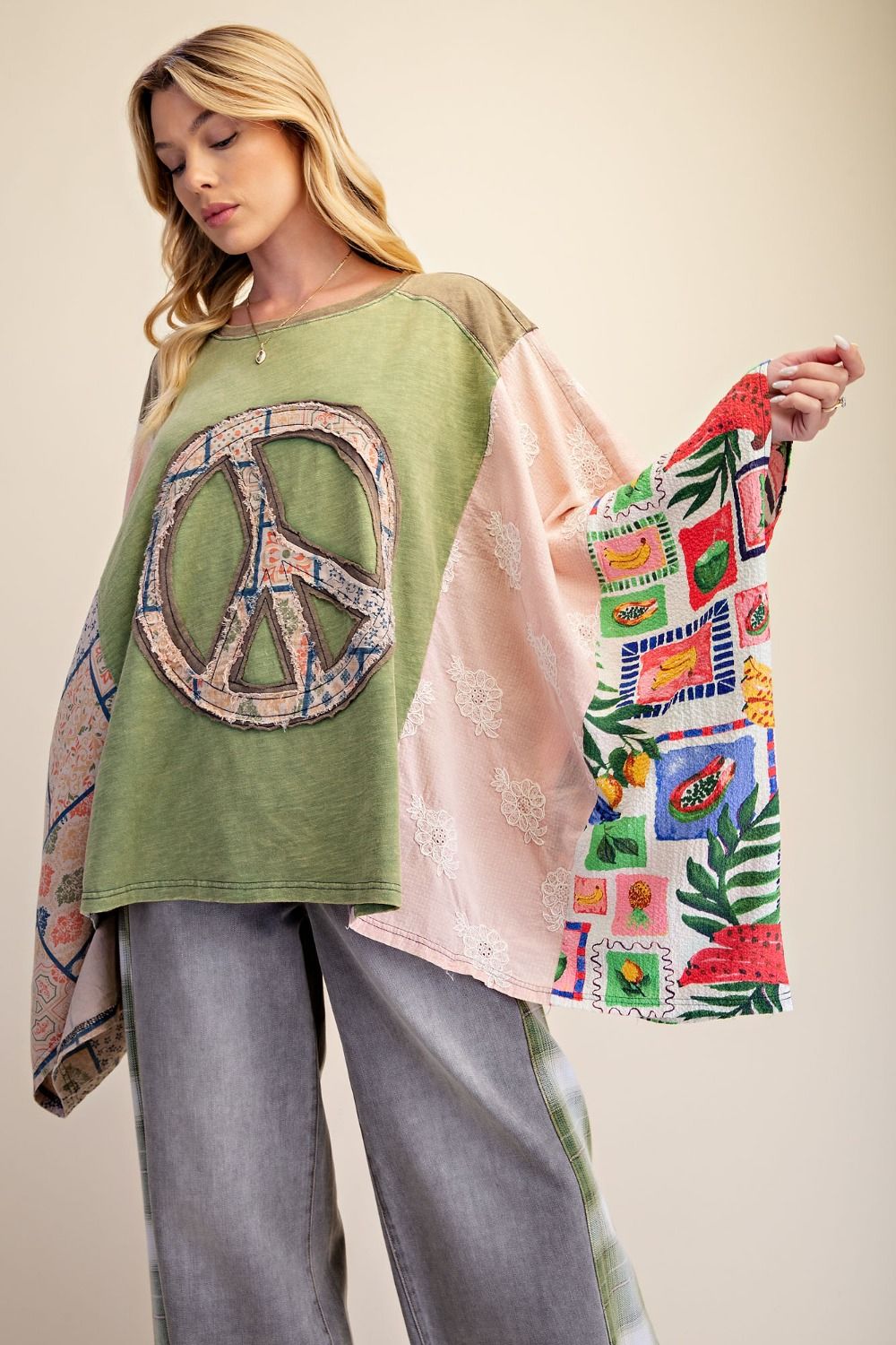 Peace Mix Print Poncho Top