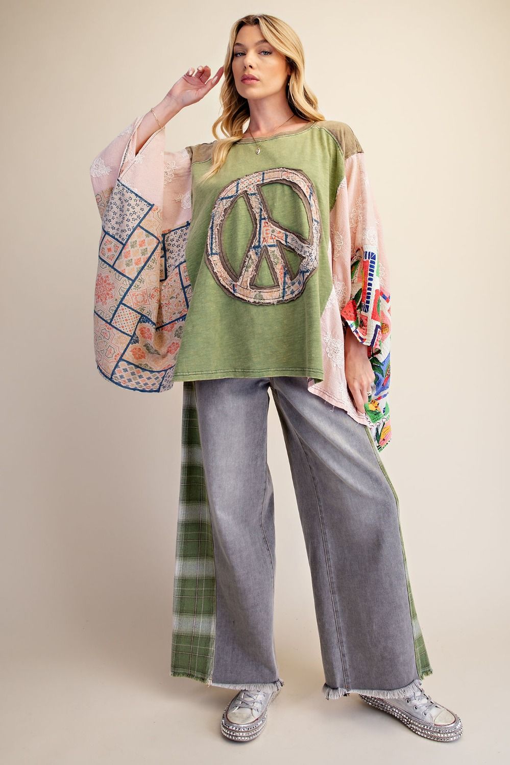 Peace Mix Print Poncho Top