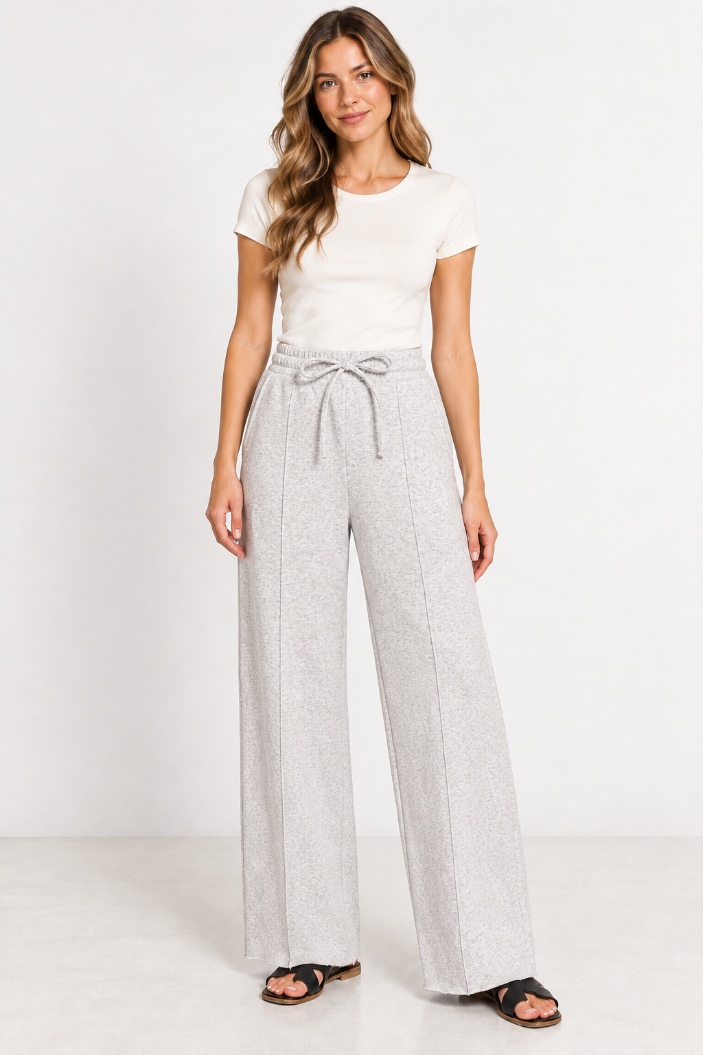 Fleece Pintucked Wide-leg Pants