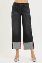 Risen Mid-Rise Crop Wide Cuffed Denim