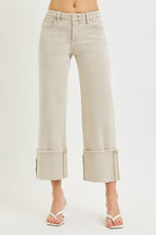 Risen Mid-Rise Wide leg Cuffed Pants