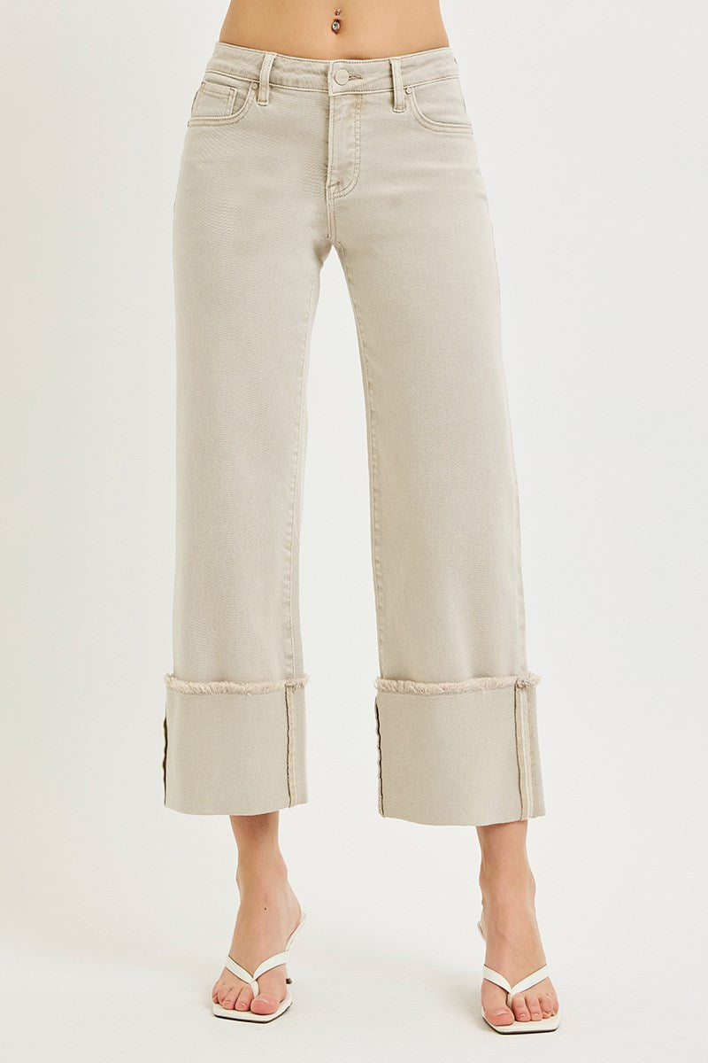 Risen Mid-Rise Wide leg Cuffed Pants