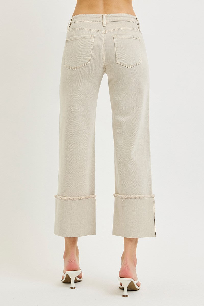 Risen Mid-Rise Wide leg Cuffed Pants