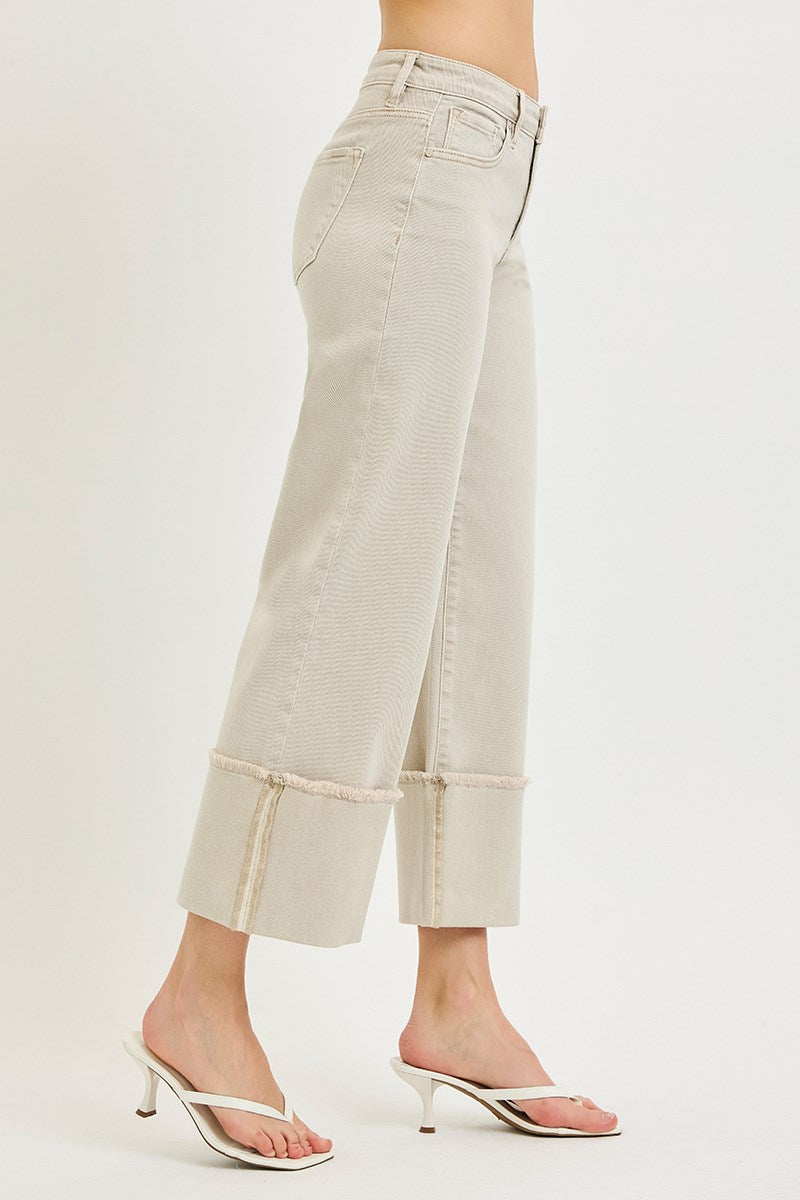 Risen Mid-Rise Wide leg Cuffed Pants