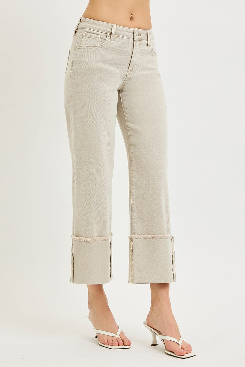 Risen Mid-Rise Wide leg Cuffed Pants