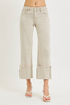 Risen Mid-Rise Wide leg Cuffed Pants