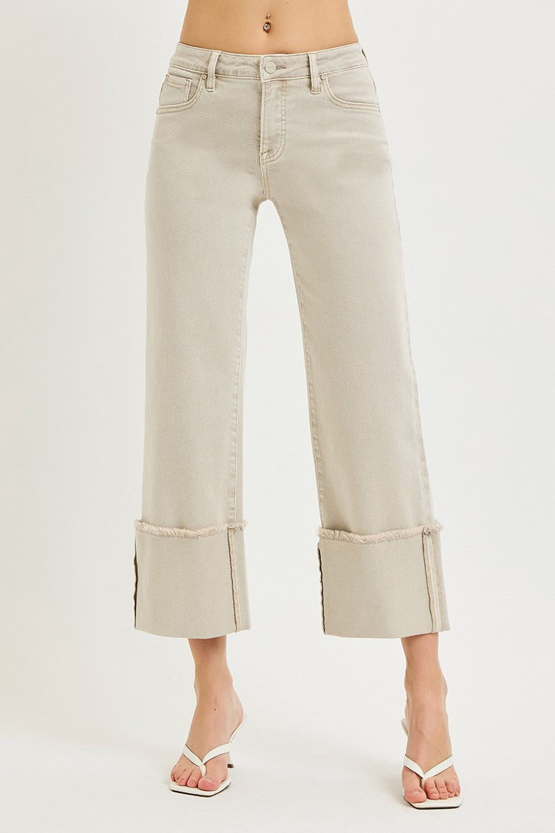 Risen Mid-Rise Wide leg Cuffed Pants