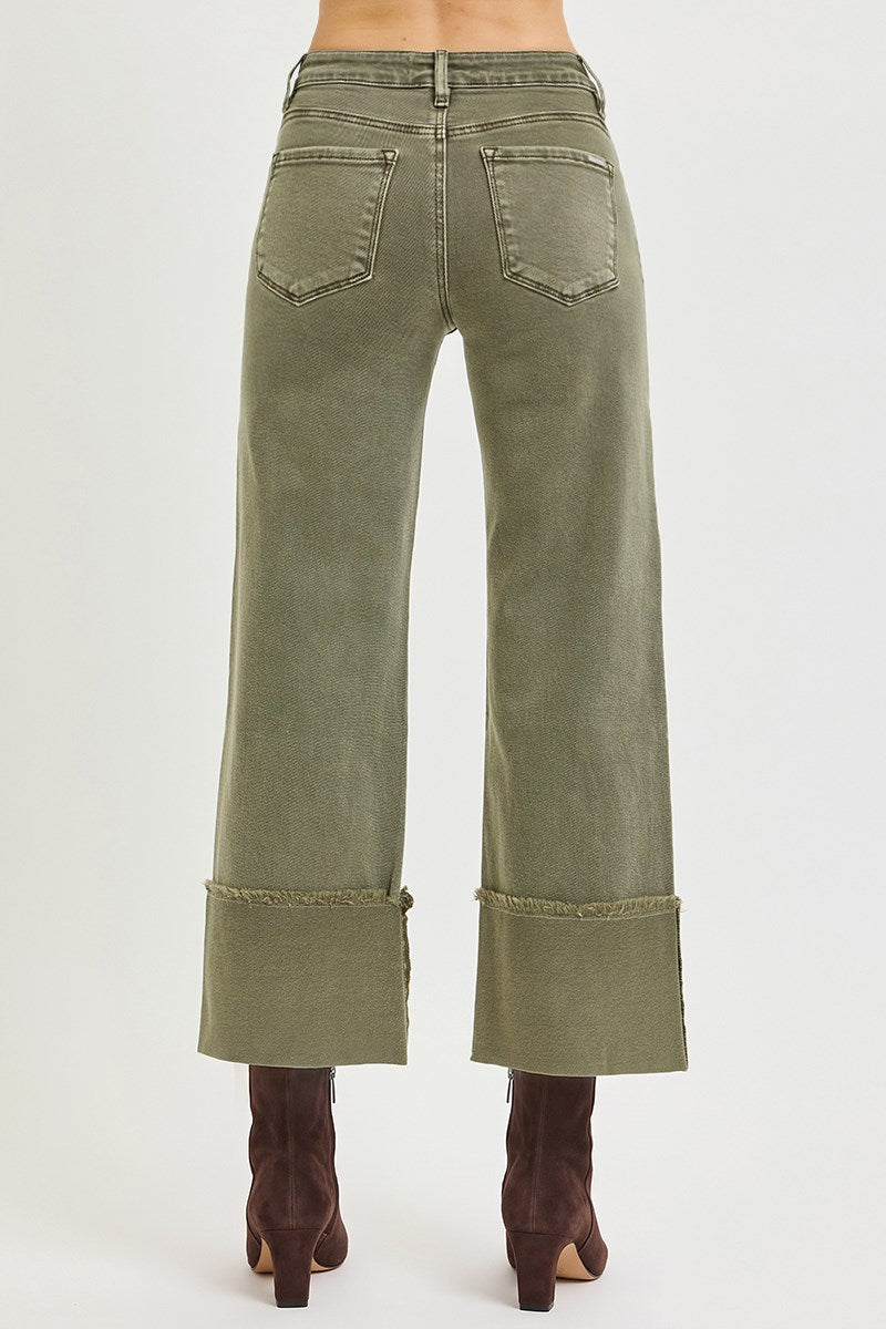 Risen Mid-Rise Wide leg Cuffed Pants