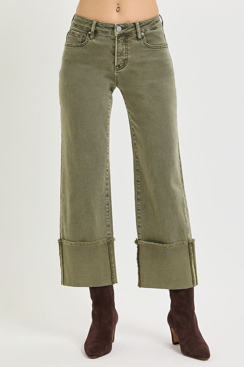 Risen Mid-Rise Wide leg Cuffed Pants