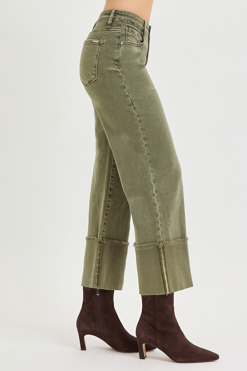 Risen Mid-Rise Wide leg Cuffed Pants