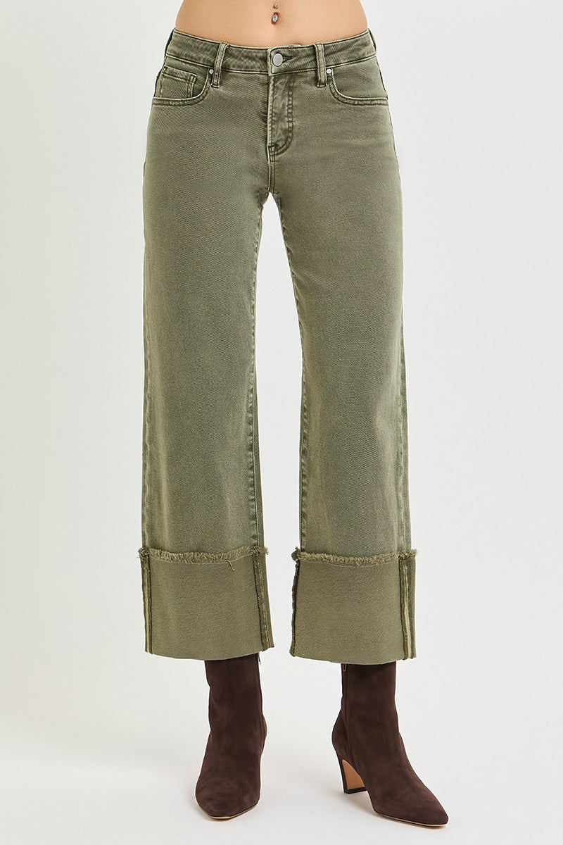 Risen Mid-Rise Wide leg Cuffed Pants
