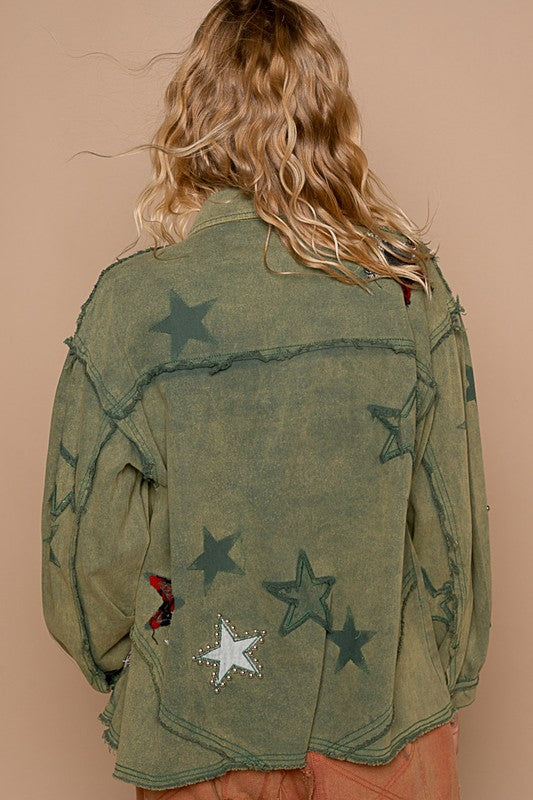 Star Patch Balloon Sleeve denim Jacket