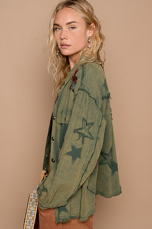 Star Patch Balloon Sleeve denim Jacket