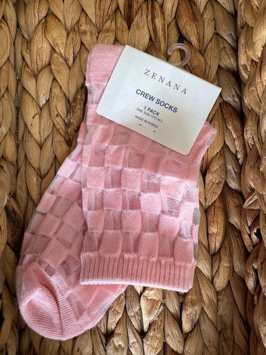 Checkered Lace Crew Sock - Pink