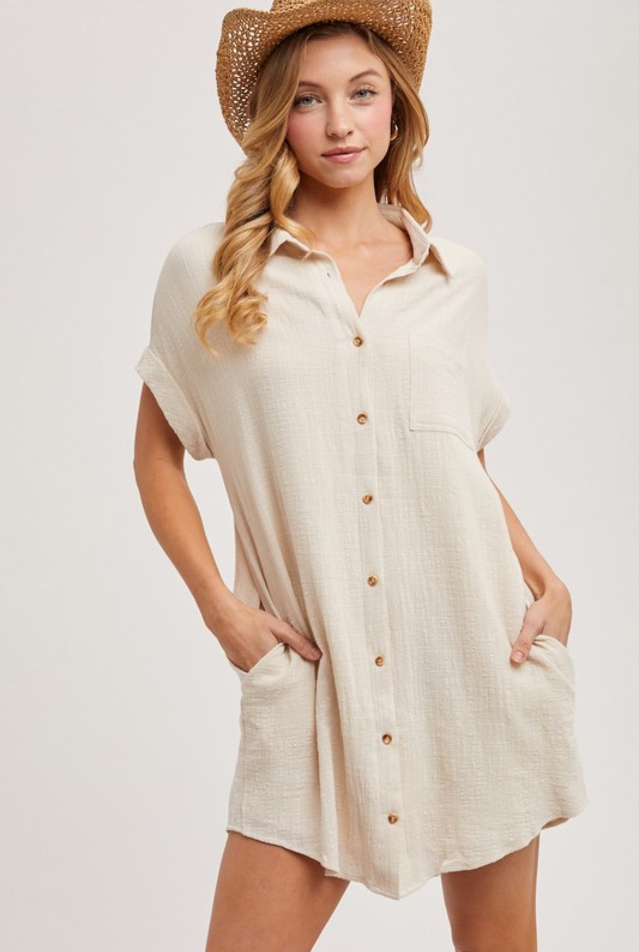 Button Up Shirt Dress with Pockets