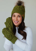 Olive Cable Knit Hat