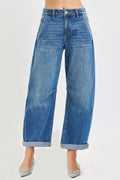 Risen Slouchy Cropped Barrel Jeans with Cuffed Hem
