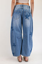 Mineral Washed Star Barrel Jeans