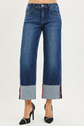 Risen Tummy  Control Mid- Rise Crop Wide Cuffed Jeans
