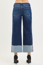 Risen Tummy  Control Mid- Rise Crop Wide Cuffed Jeans