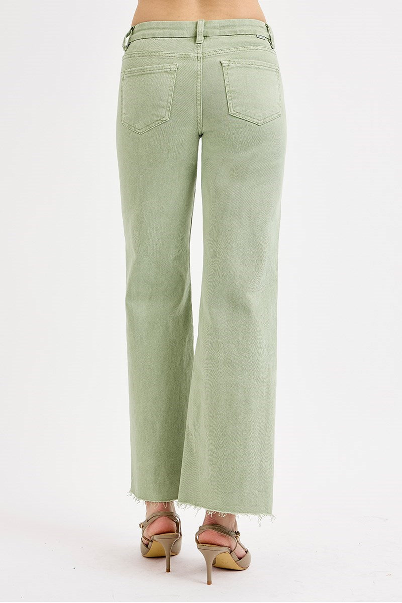 Tummy Control Mid Rise Jeans - Olive