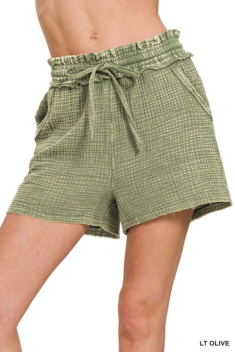 Double Gauze Frayed Hem Shorts