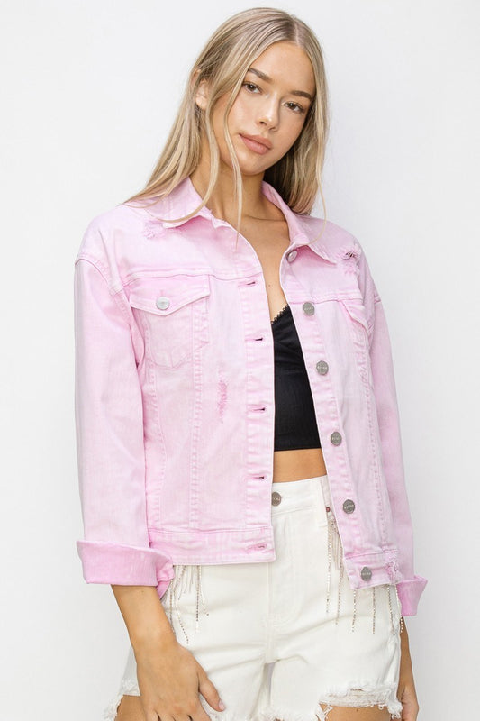 Risen Acid Wash Pink Denim Jacket