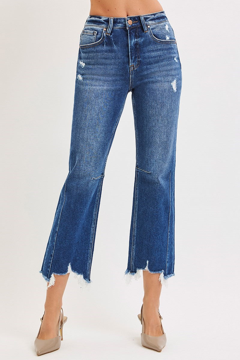 Risen High Rise Distressed Hem Jeans