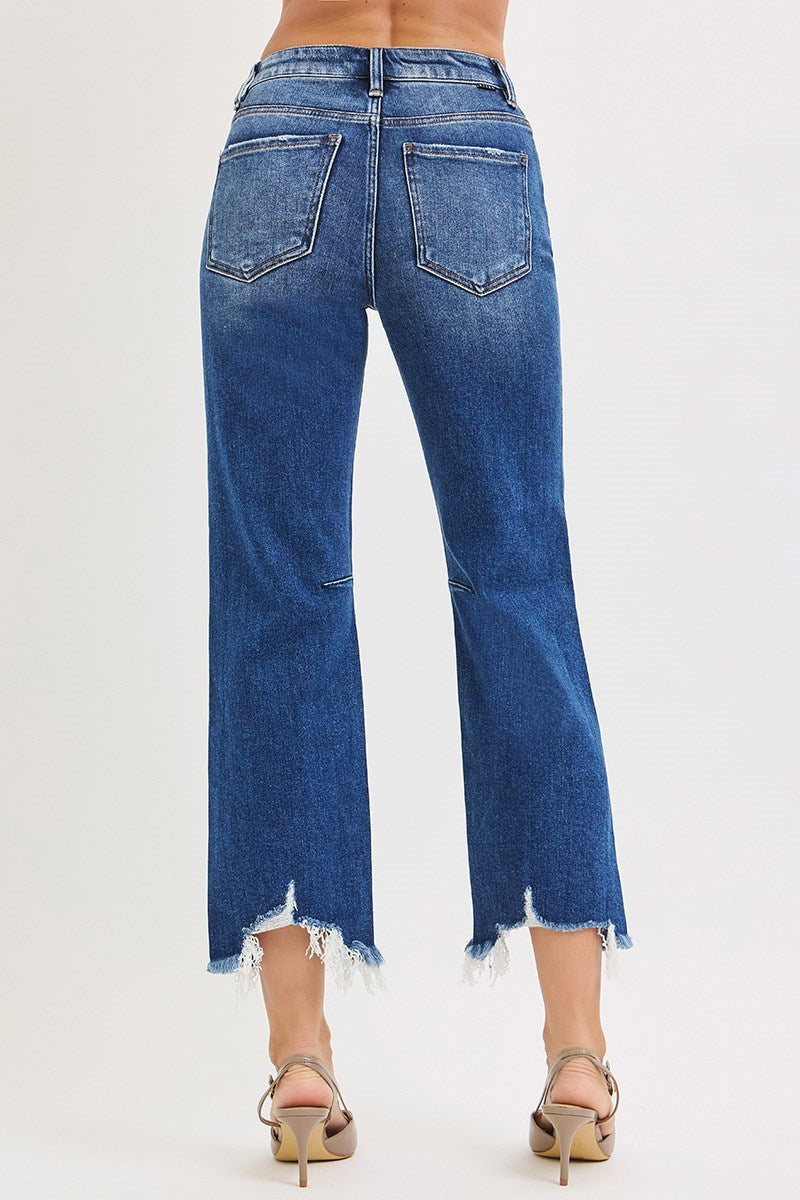 Risen High Rise Distressed Hem Jeans