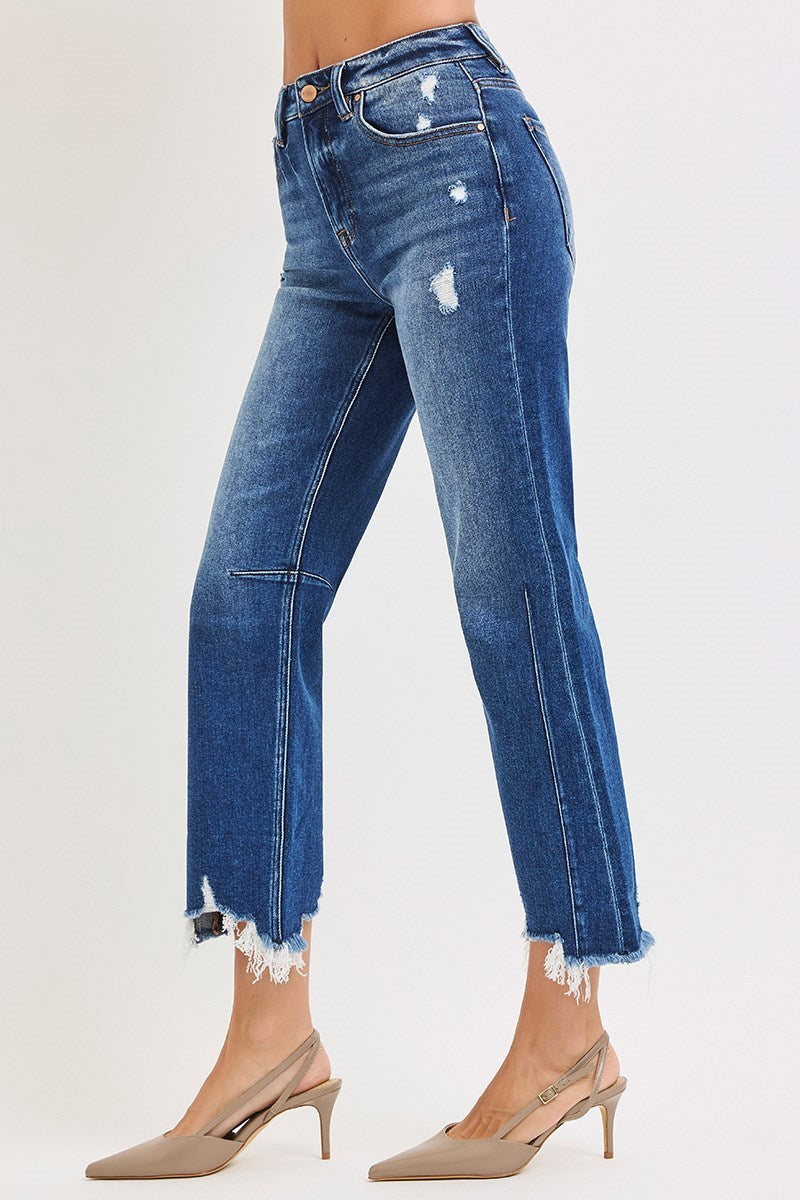 Risen High Rise Distressed Hem Jeans