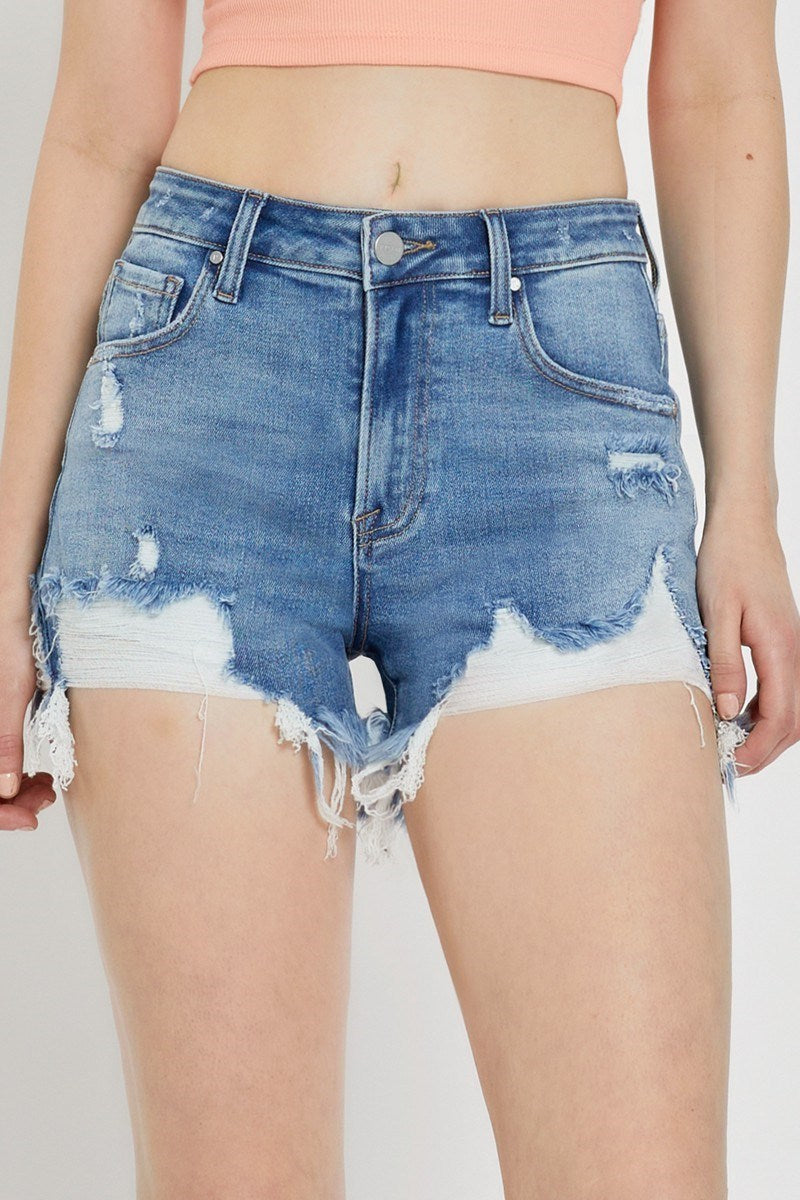 Risen High rise distressed Denim Shorts-light