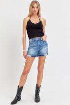 Risen High Rise Release Hem Shorts - Dark