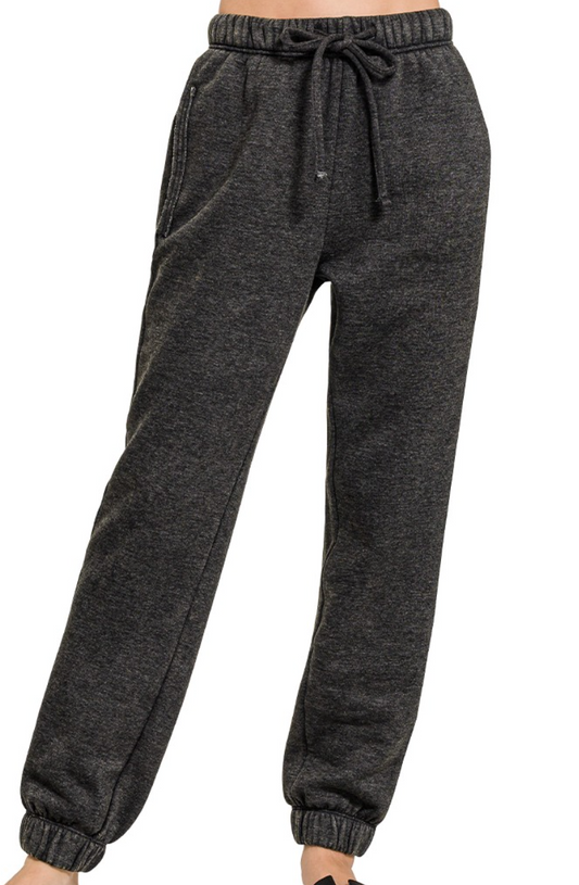 Acid Wash Fleece Sweatpants With Pockets