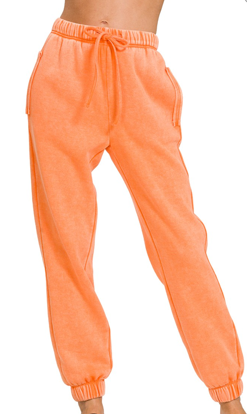 Acid Wash Fleece Sweatpants With Pockets
