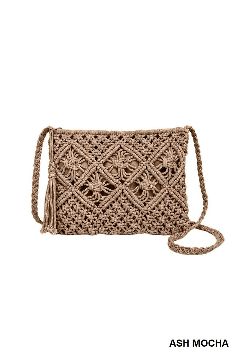 woven boho tassel crochet purse