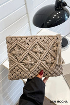 woven boho tassel crochet purse