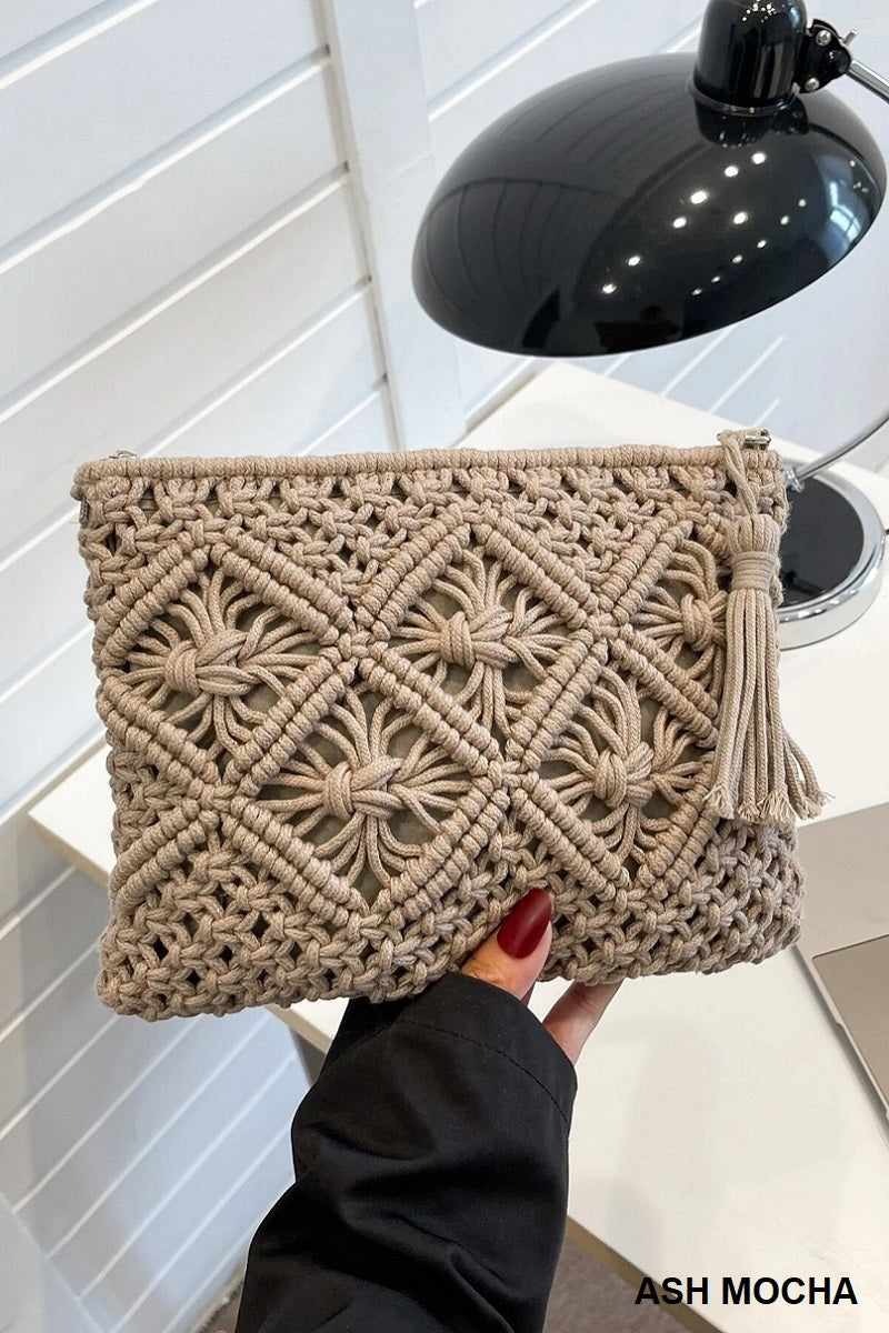 woven boho tassel crochet purse
