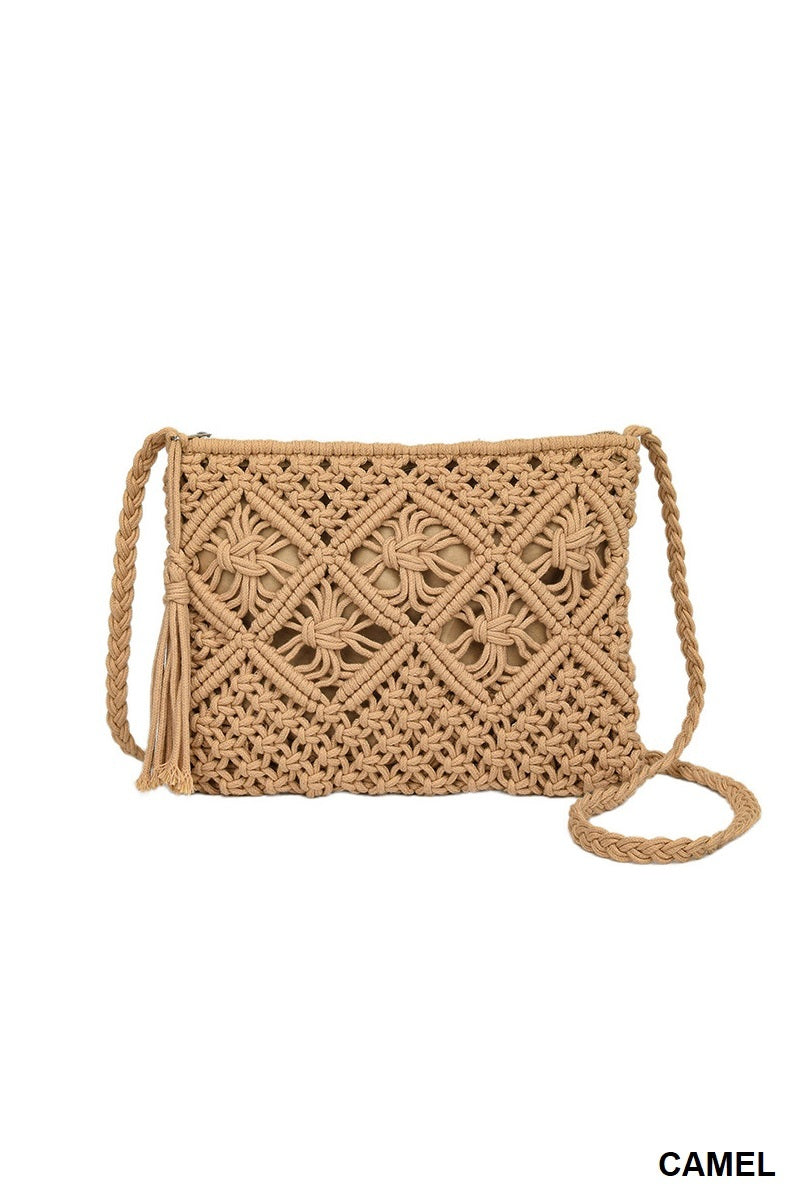 woven boho tassel crochet purse
